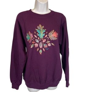 Vintage 90s sweatshirt Berry color with colorful leafs women’s large
